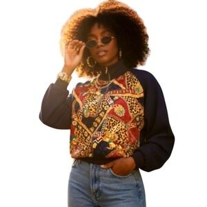 Silver Threads Ltd Vintage 80s Baroque Print Bomber Jacket Womens M Made in USA